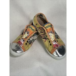 Y2K Ed Hardy Women’s Shoes Size 7 Yellow/ Orange With Metallic Style Cap Toe